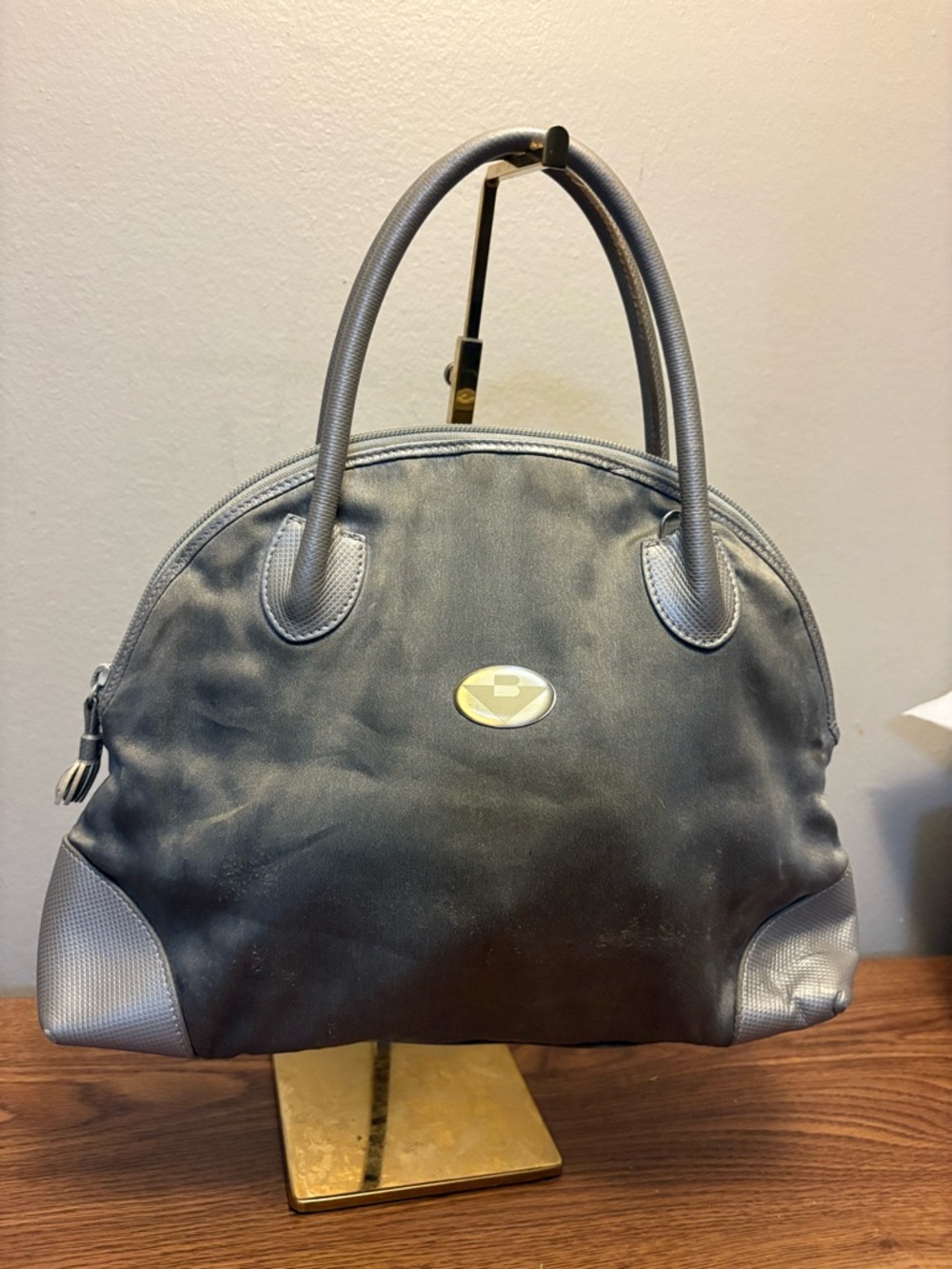 Bottega Veneta Black Satchel with Gold Tone Accent